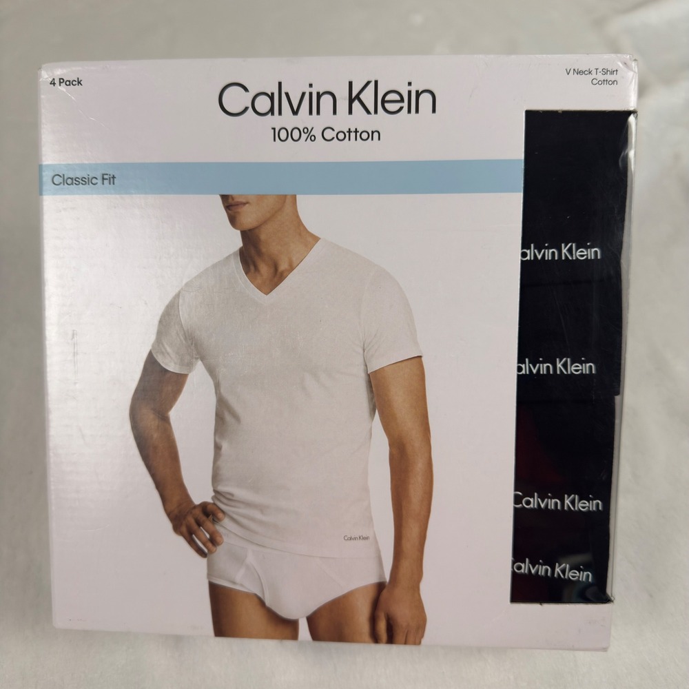 Calvin Klein Mens Small 4 Pack V-Neck T-Shirts Black Cotton Classic Fit New